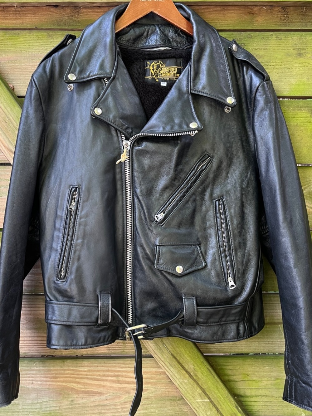 Vintage 1980s Branded Garments Biker Lether Jacket Size 44